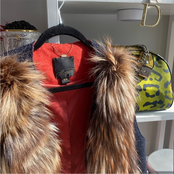 McGinn Fox Fur & Blue Wool Sweater Vest - Picture 5 of 6